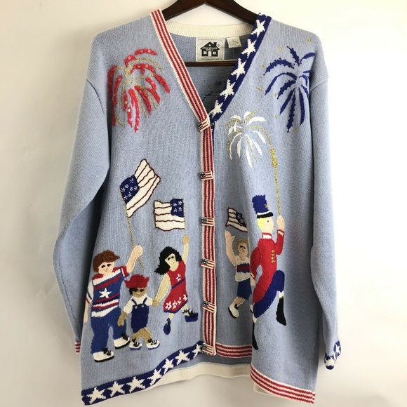 HSN Storybook Knits Sweater Large 4th of July - Picture 2 of 8